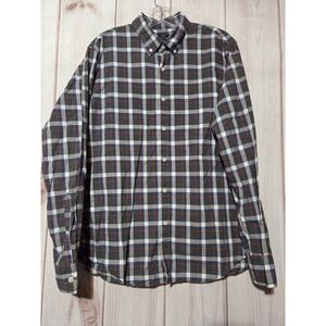 J Crew Heathered Cotton Plaid Button Down Shirt‎ Men's Large L Blue Red White